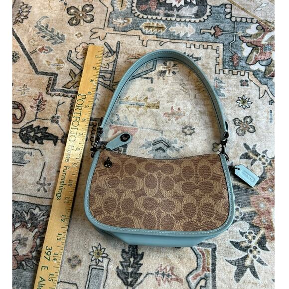 Coach Swinger 20 Bag in Signature Canvas Logo C Leather Mini Shoulder Purse Teal - Picture 15 of 16
